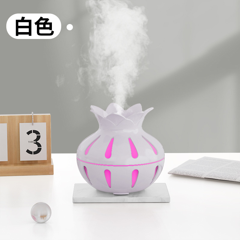 New lotus wood grain silent seven-color air diffuser humidifier USB vase Bedroom and office diffuser humidifier Application Scenario