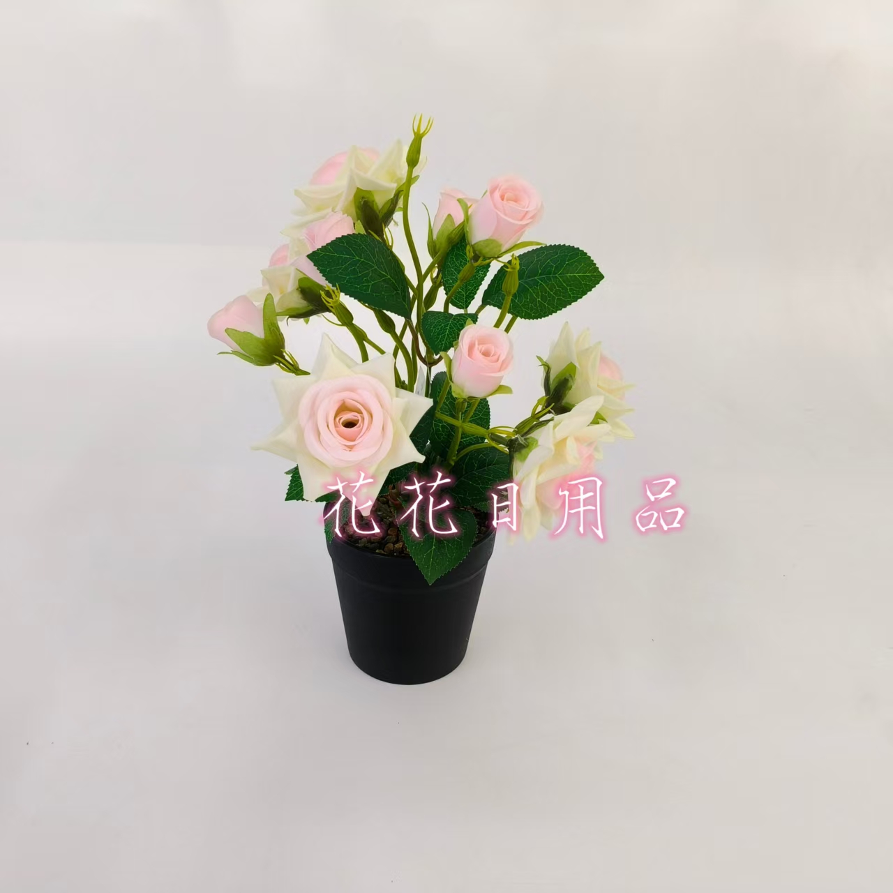Artificial flower bonsai, plastic pot corners, rose decorative ornaments Application Scenario