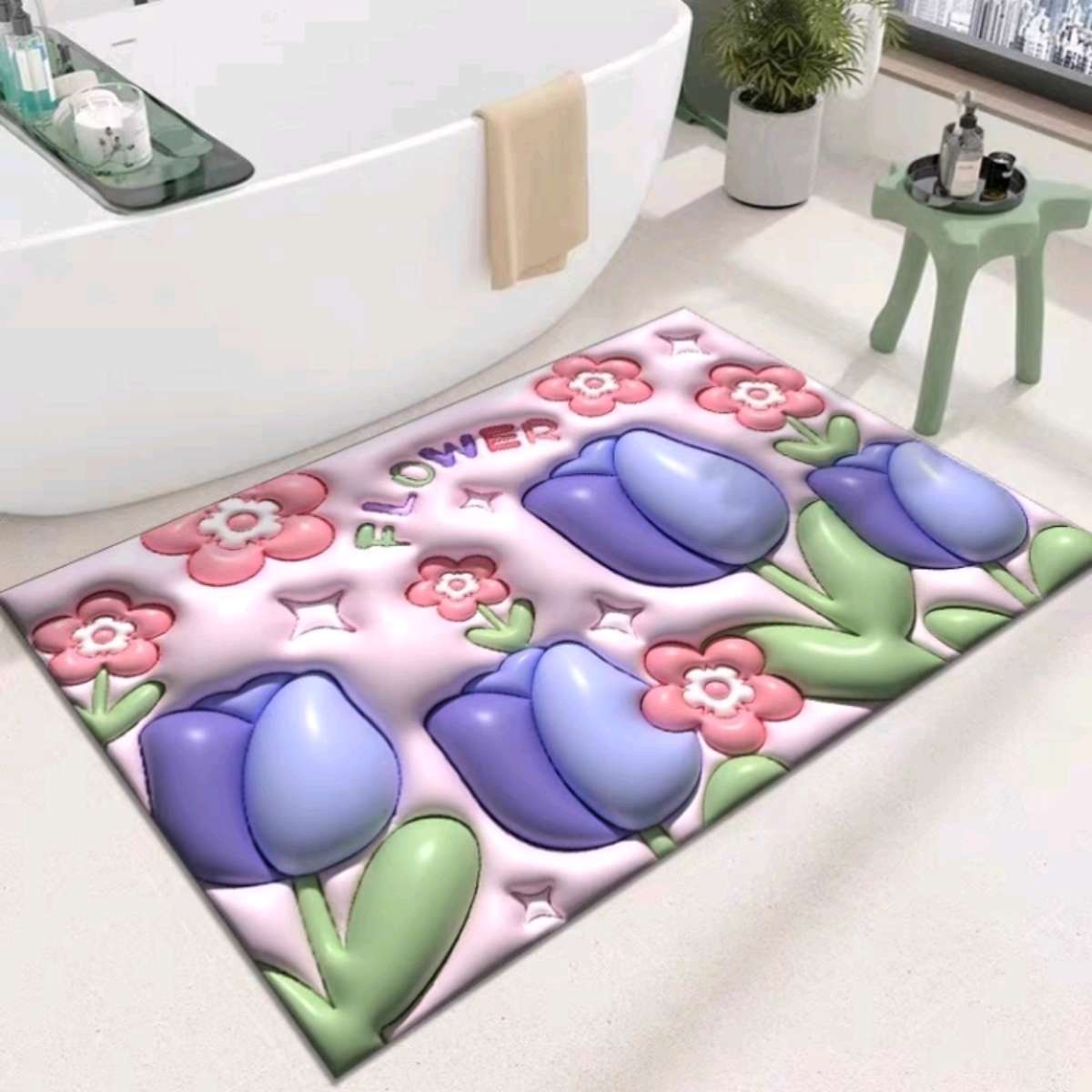 45*70 cute cartoon diatom mud kitchen absorbent mat, bathroom and toilet mat, floor mat, toilet door mat, anti-slip mat Specification image