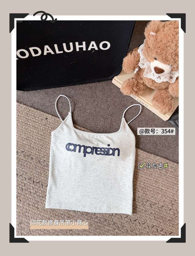 性感辣妹英文字母内搭吊带背心女带胸垫固定杯修身短款打底上衣夏季女士背心
