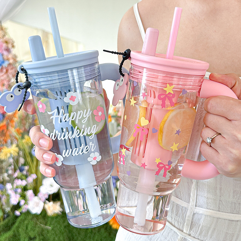 Giant Water Cup, Large-Capacity Straw Cup, Children's New 2025 Summer Ton-Ton Cup, Portable, High Appearance Level Ice King Cup, Plastic Water Cup