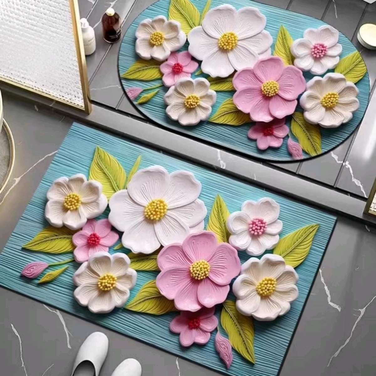 40*60艾草立体硅藻泥吸水速干入户门口地垫进门卫生间厕所地毯产品图
