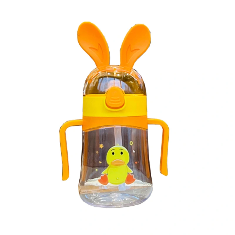 X152-XBD-2001 Cute cartoon rabbit-eared children's plastic cup with straw, portable baby water bottle, primary school and kindergarten water cup detail image 2
