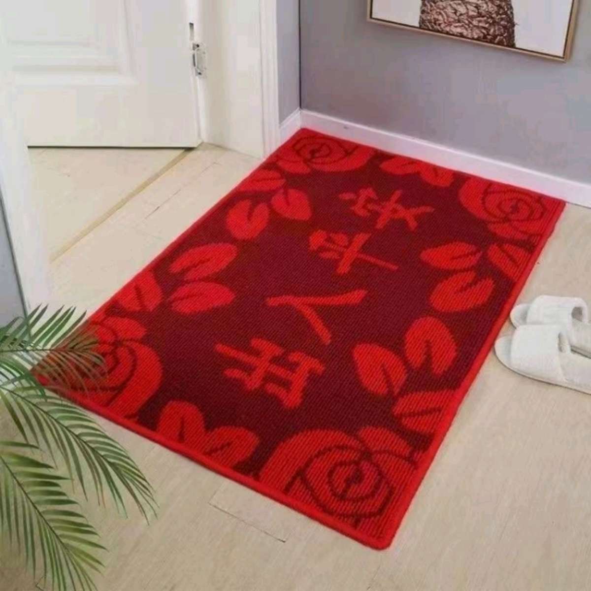 Floor MATS for the entrance door, dirt-resistant floor MATS for the bathroom, water-absorbing and anti-slip floor MATS, festive red household floor MATS Specification image