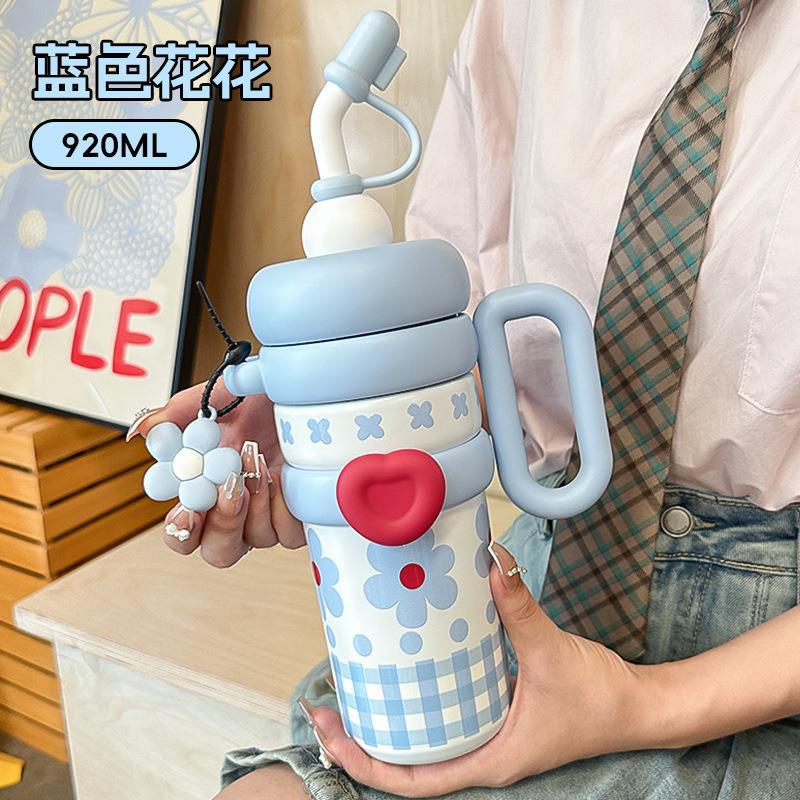 The 2025 New Model Of High Appearance Level Office Water Cup For Women, Large-Capacity Children's Straw Cup, And Stainless Steel Ice King Cup Specification drawing