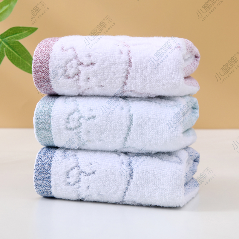Venta directa de fábrica cordón toalla para niños jacquard toalla de dibujos animados lanzamiento de agua más suave nacional marea pequeña abeja toalla para niños número de artículo: 209 Item Picture