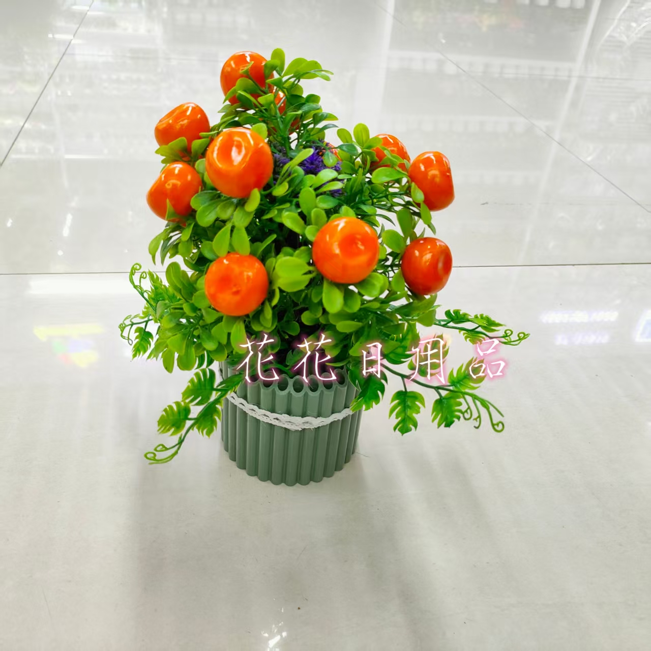 Artificial flowers, fake flower bonsai, bamboo, plastic POTS, fruit ornaments Specification drawing