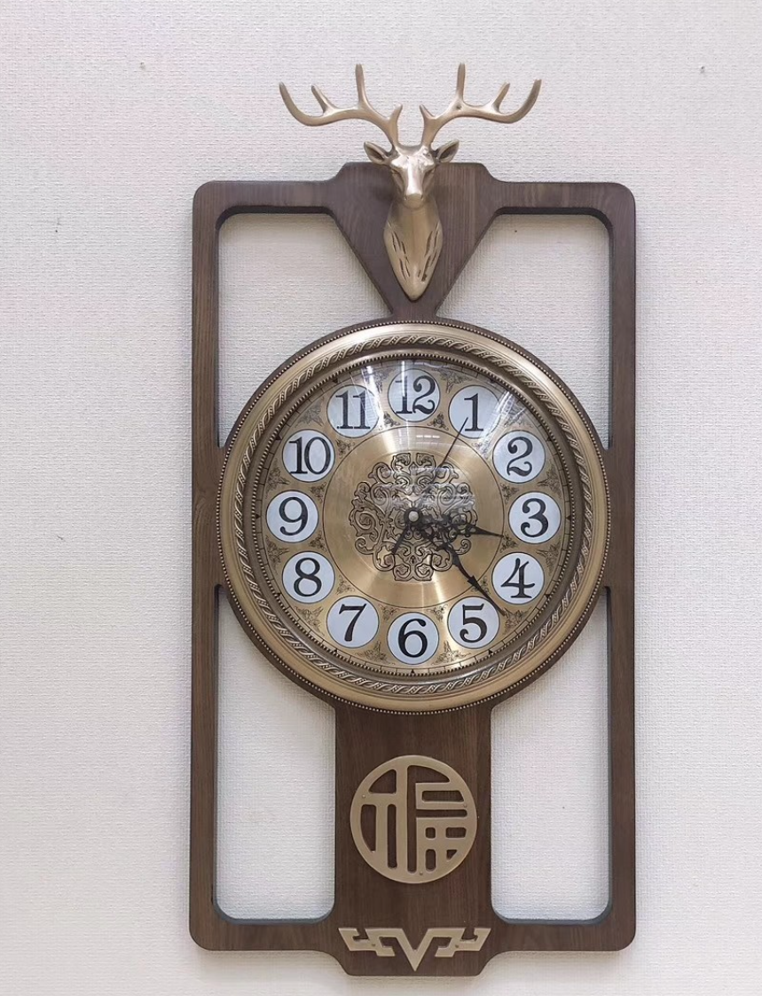 国潮 花鹿🦌送福  新中式黄铜钟表挂钟 复古家装