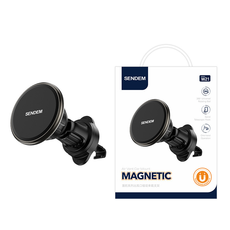 The Escort series of car mounts are universal magnetic car mounts with air outlets, packed in aviation zinc alloy boxes Item Picture