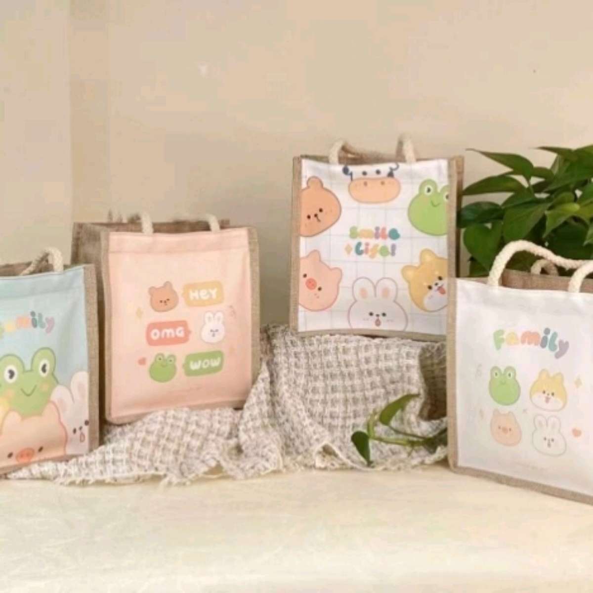Cute ins bento bag, tote bag, work lunch box bag, large-capacity Japanese lunch bag with rice, canvas bag details Picture