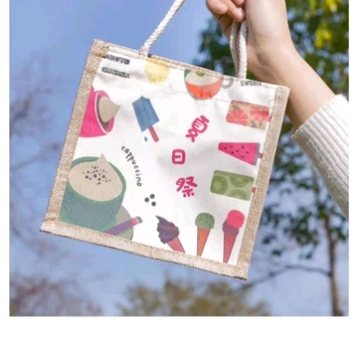 Cute ins bento bag, tote bag, work lunch box bag, large-capacity Japanese lunch bag with rice, canvas bag Application Scenario