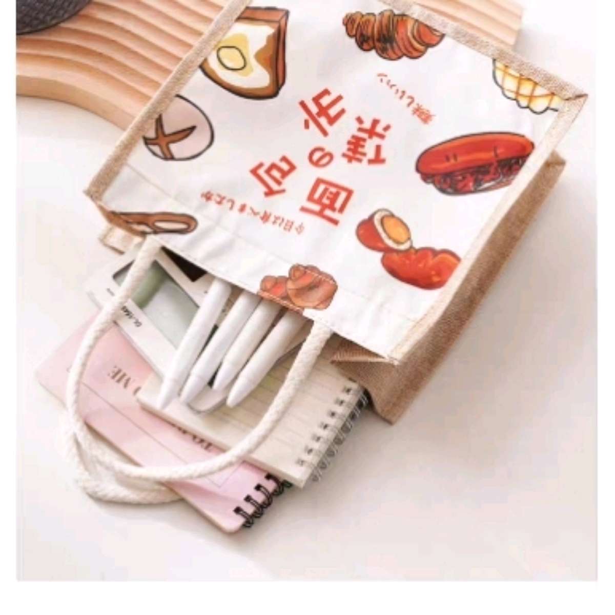 Cute ins bento bag, tote bag, work lunch box bag, large-capacity Japanese lunch bag with rice, canvas bag Item Picture