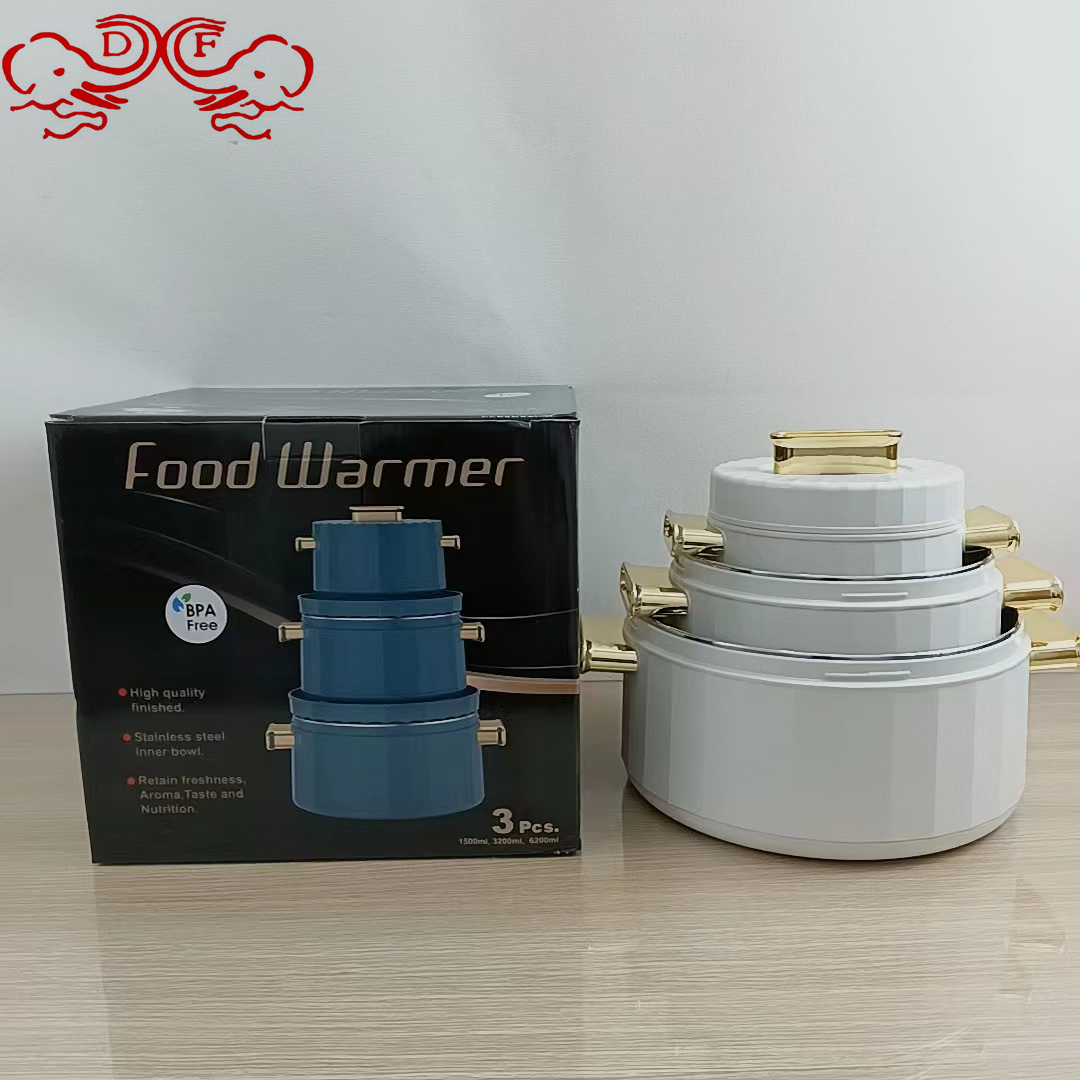 DF68907 Three-piece insulated pot set, plastic-steel fresh-keeping pot, large-capacity rice cooker with lid, lunch box, double-ear pot, export DF TRADINGHOUSE