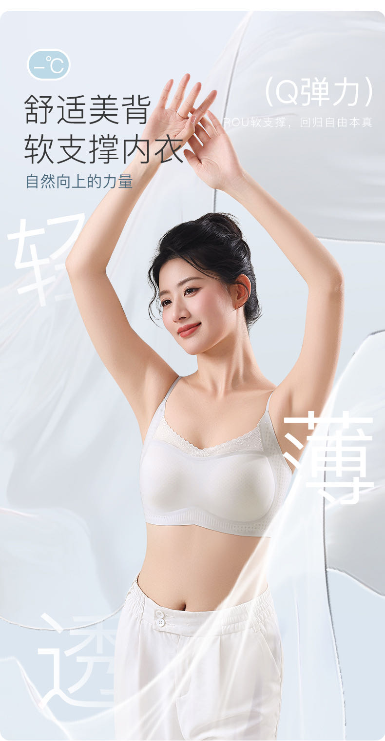 无痕内衣女夏季薄款文胸抹胸大胸显小胸聚拢透气冰丝运动美背图