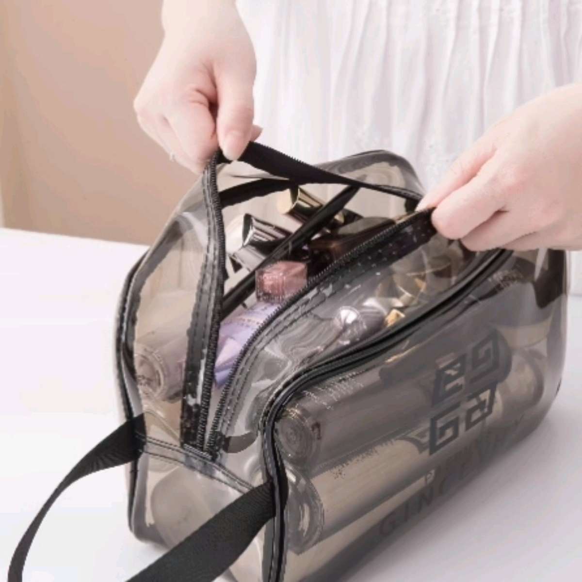 Cosmetic bag for women, transparent portable large-capacity cosmetics storage bag, InS-style travel waterproof swimming toiletry bag