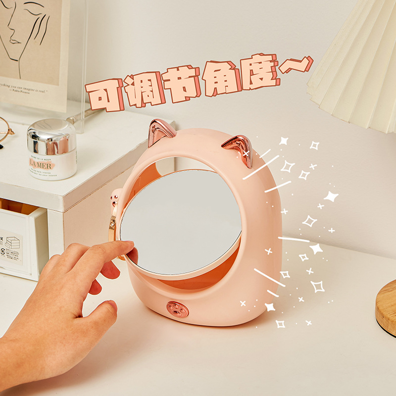 F37-9038猫造型可爱旋转台镜收纳放大镜学生宿舍桌面收纳网红美妆