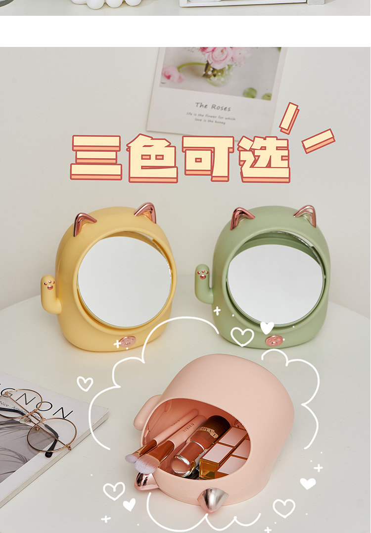 F37-9038猫造型可爱旋转台镜收纳放大镜学生宿舍桌面收纳网红美妆详情图8