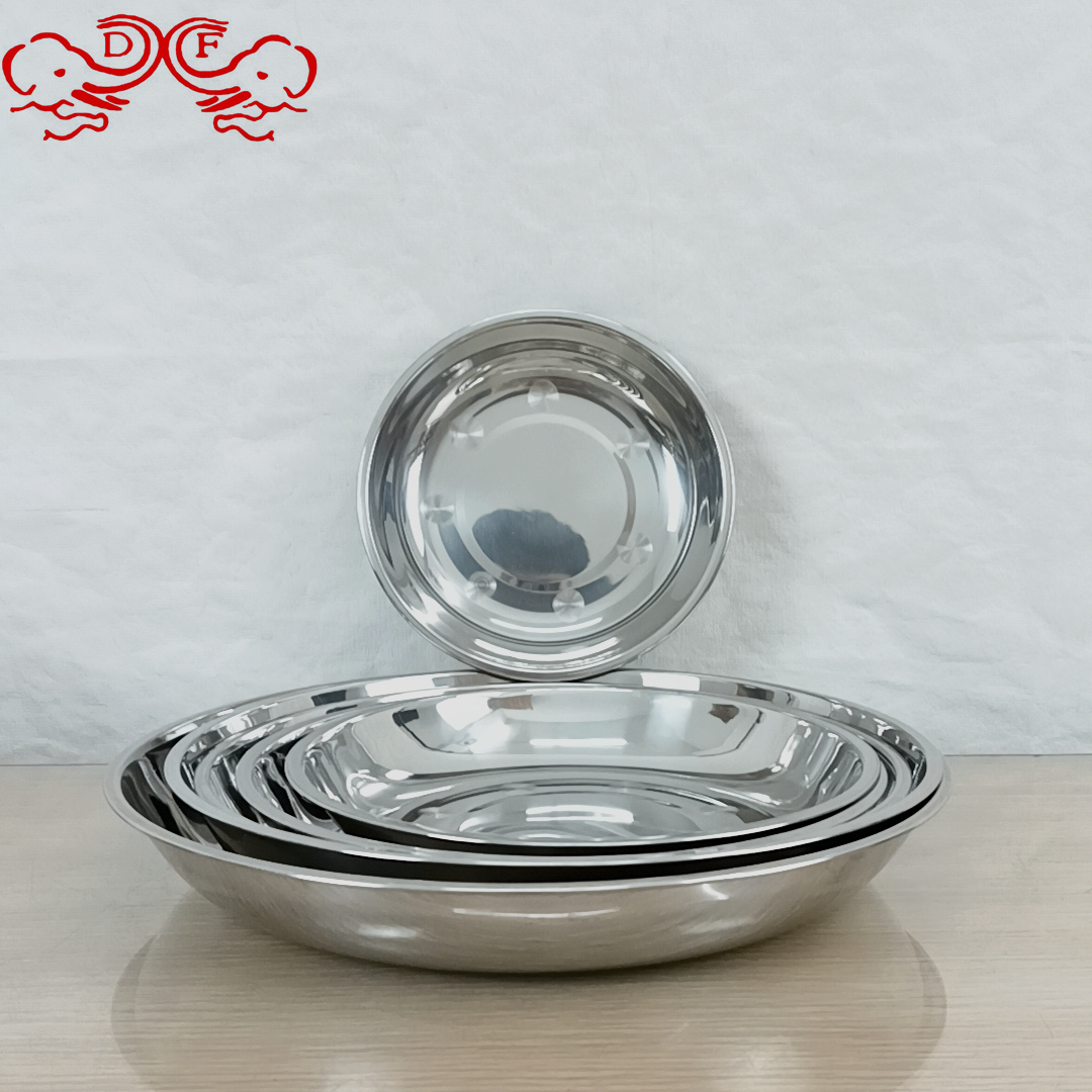 DF99165 thickened stainless steel plate, round plate, shallow plate, vegetable plate, barbecue plate, multi-purpose inventory, heart plate, vegetable plate, DF TRADINGHOUSE