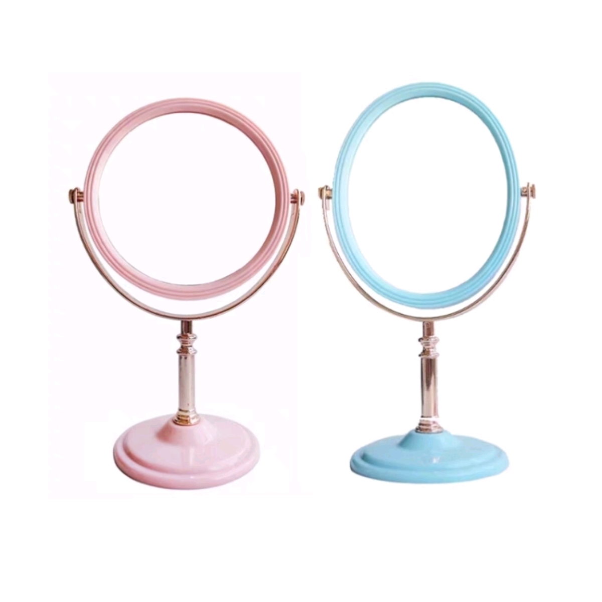 930实色椭圆形欧式台式双面梳妆镜 360旋转桌面化妆镜子产品图
