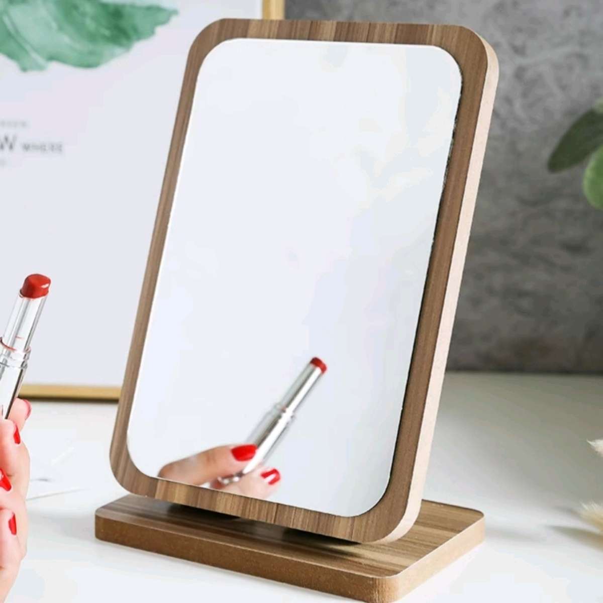 176小号方形木质台式化妆镜子可立折叠单面梳妆镜学生便携宿舍桌面镜