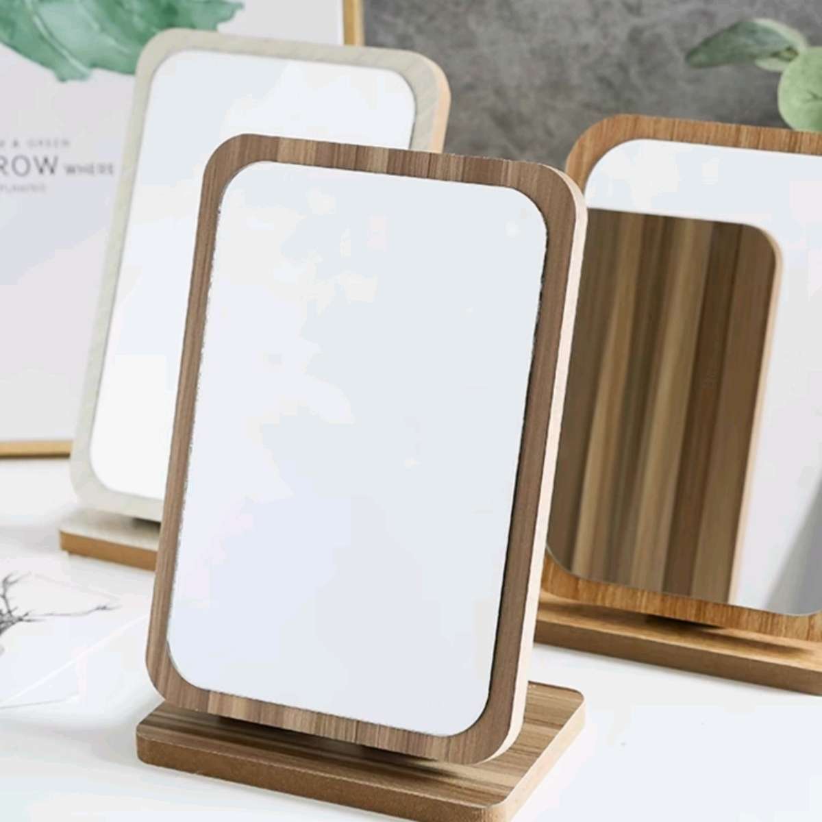 176小号方形木质台式化妆镜子可立折叠单面梳妆镜学生便携宿舍桌面镜细节图