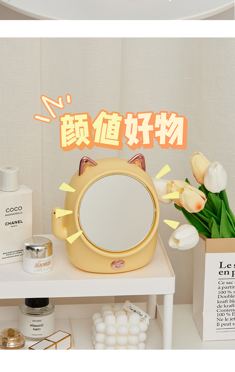 F37-9038猫造型可爱旋转台镜收纳放大镜学生宿舍桌面收纳网红美妆详情图9