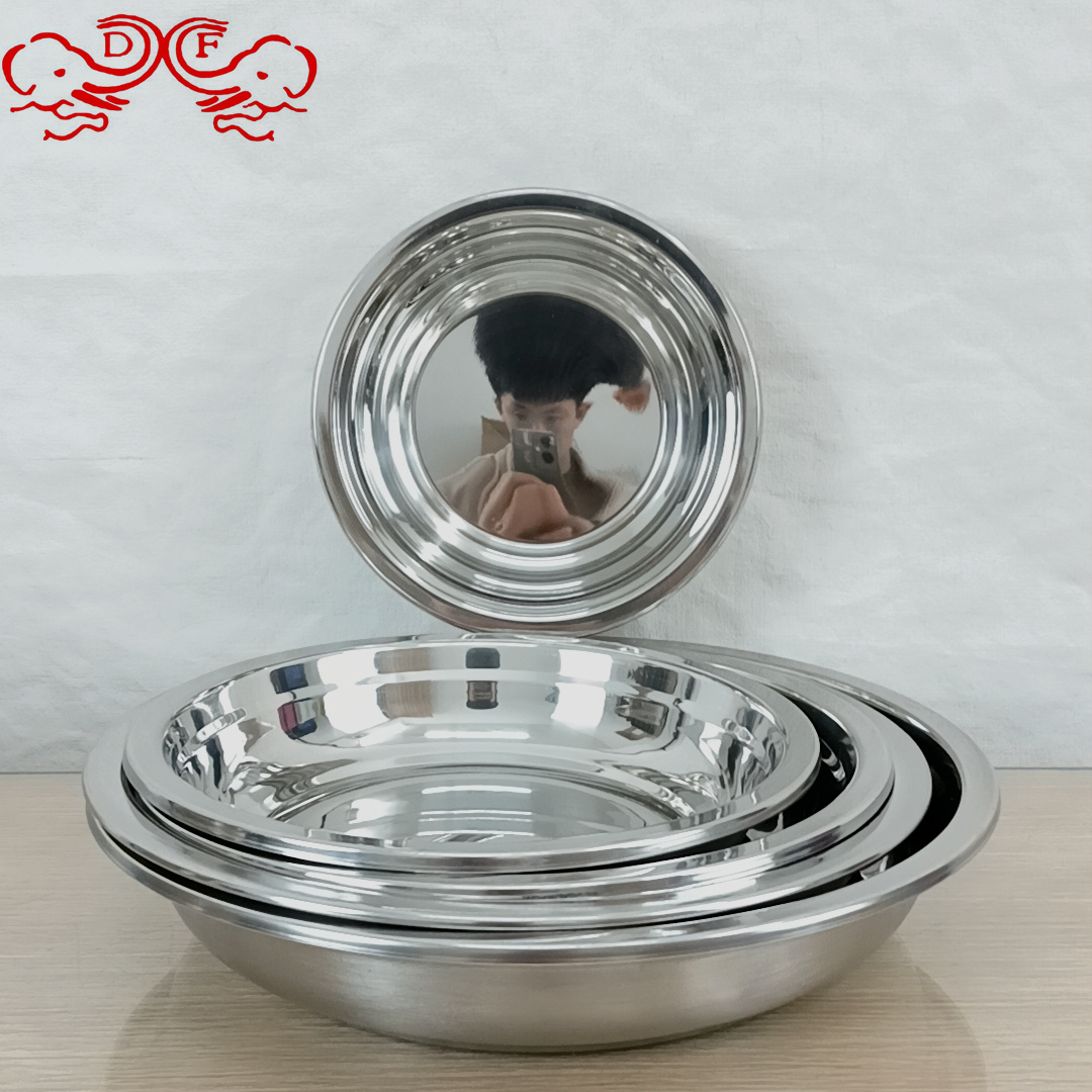 DF99165 stainless steel, deepened Korean-style round plate, thickened home dining plate, flat plate, vegetable plate, seasoning plate, DF TRADINGHOUSE