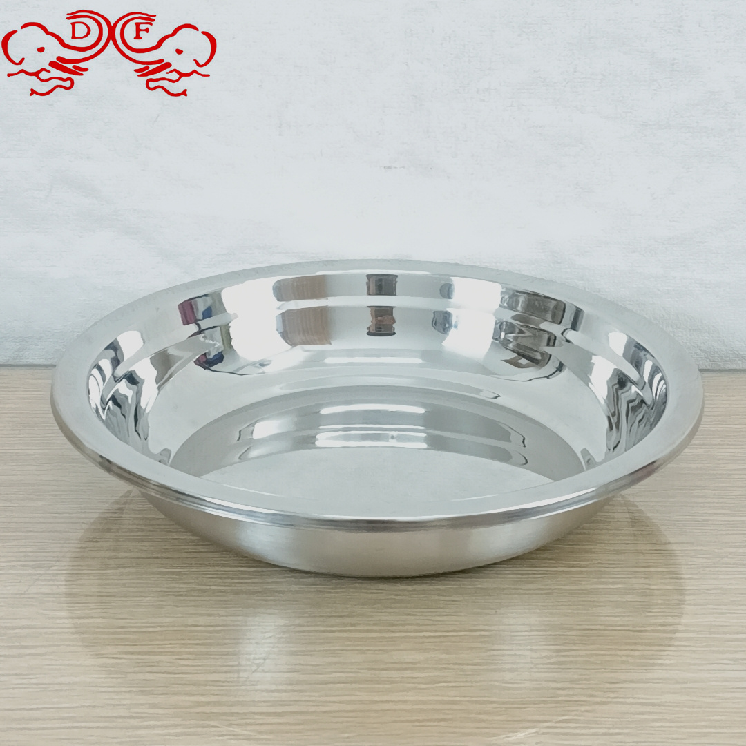 DF99165 stainless steel, deepened Korean-style round plate, thickened home dining plate, flat plate, vegetable plate, seasoning plate, DF TRADINGHOUSE Item Picture
