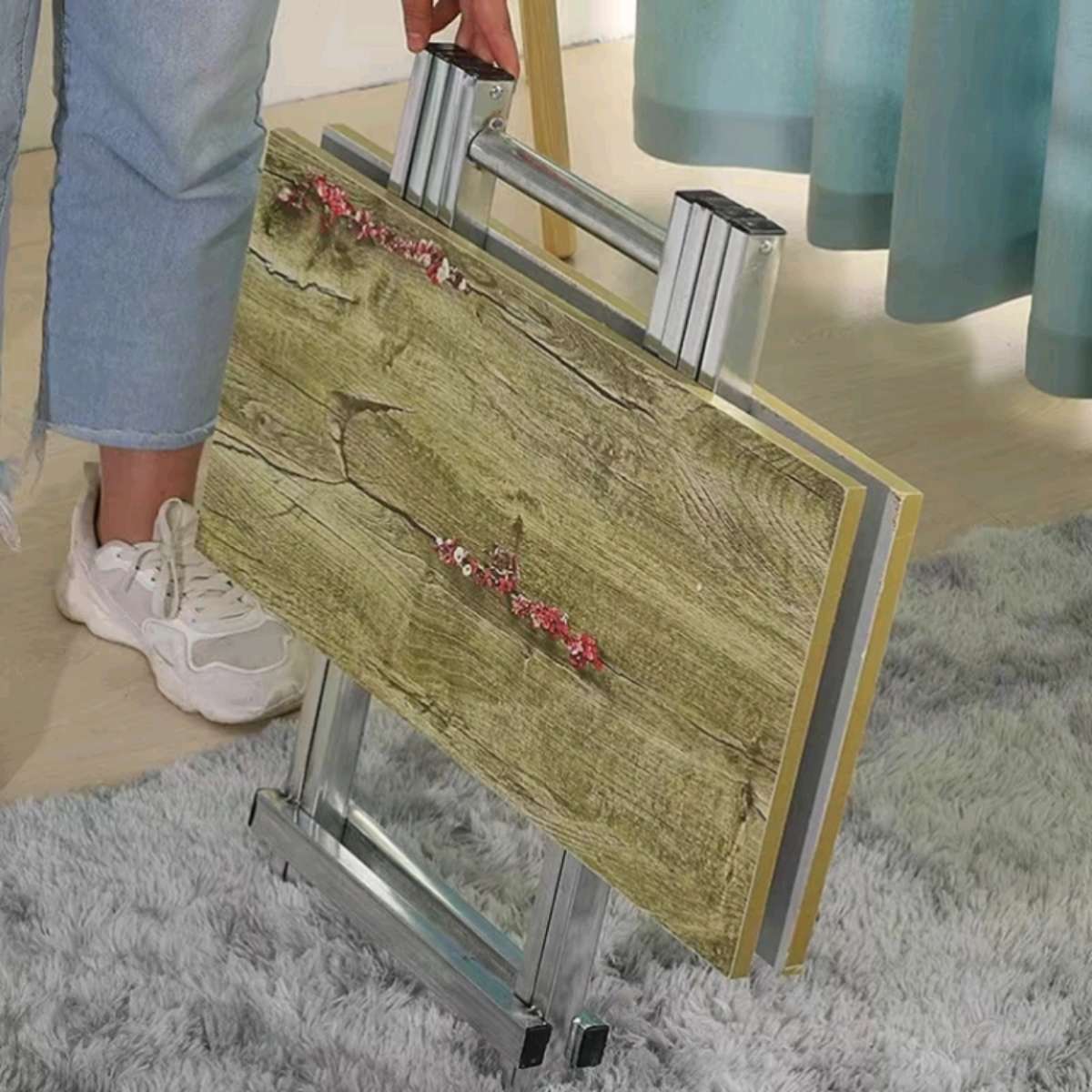 80*80高腿折叠桌出租房折叠小饭桌吃饭户外家用简易摆摊方桌细节图