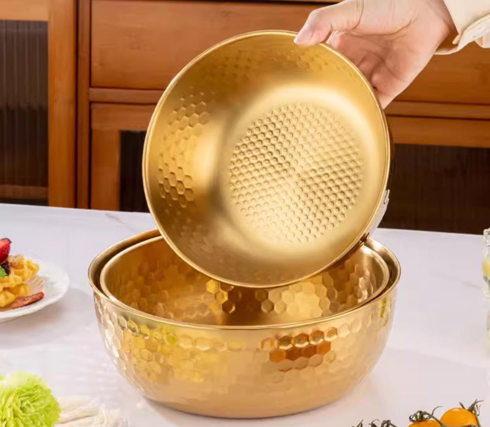 韩式不锈钢沙拉碗泡面碗锤纹冷面碗大汤碗烘焙搅拌盆料理盆打蛋盆