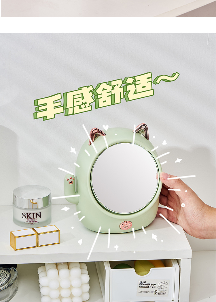 F37-9038猫造型可爱旋转台镜收纳放大镜学生宿舍桌面收纳网红美妆详情图7
