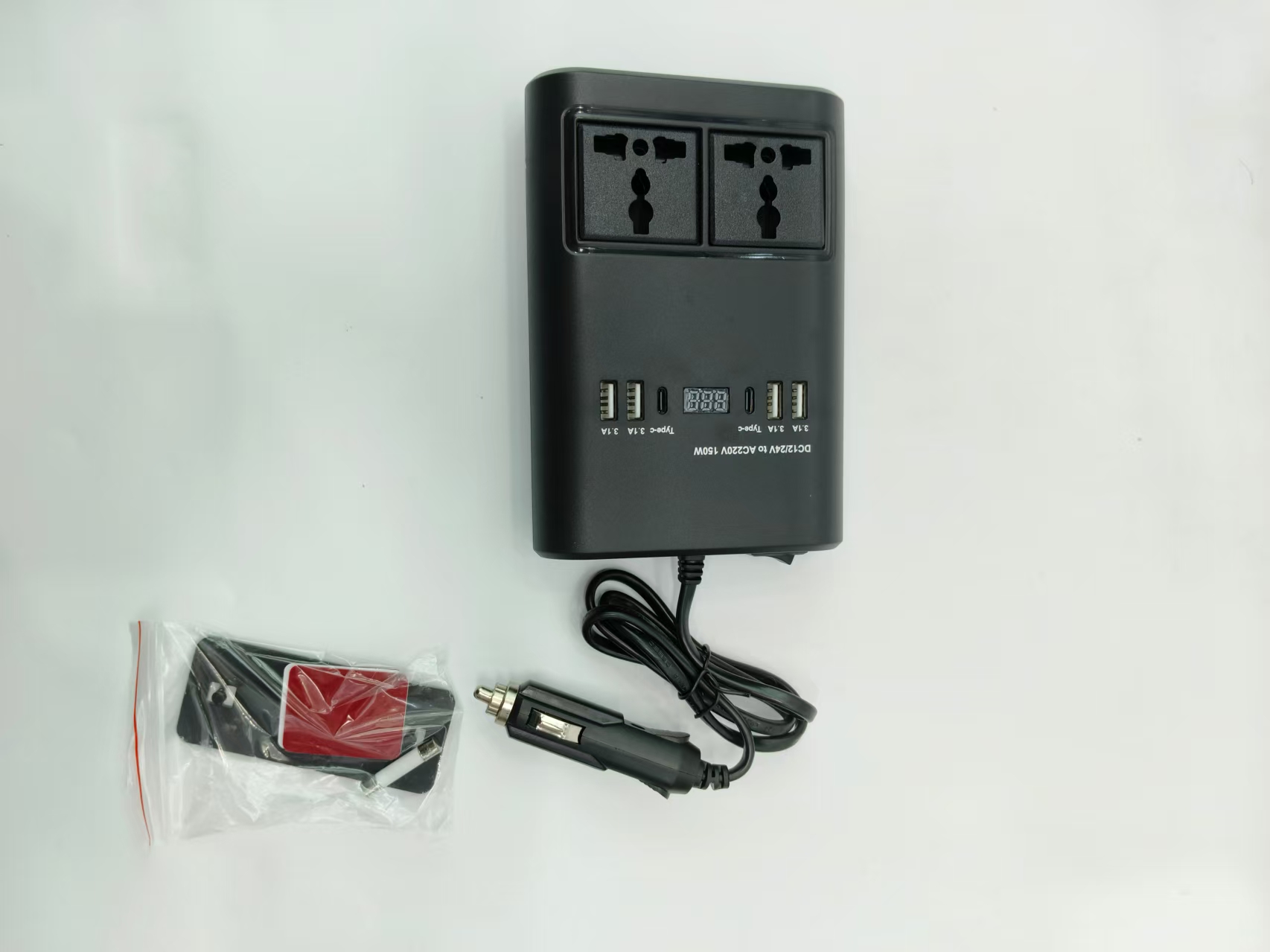 150w power strip intelligent car inverter, USB fast charging PD multi-functional socket, car power converter, intelligent PD port charging source socket, for high-power cars and trucks Specification image