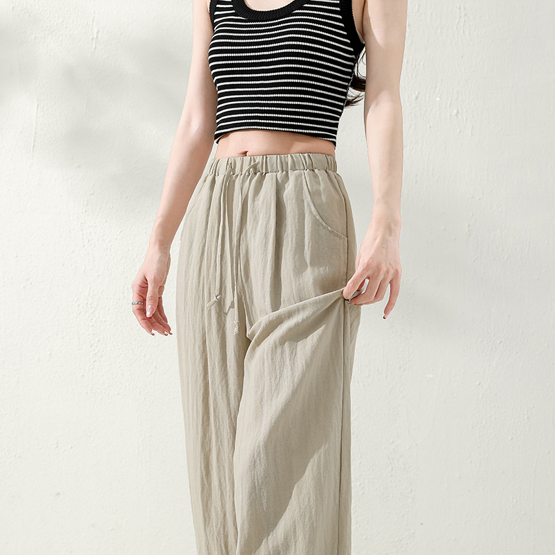 Tencel linen fashion casual pants are made of high-quality fabric, featuring a simple and fashionable design. The elastic belt design makes them versatile for various casual occasions pic 10