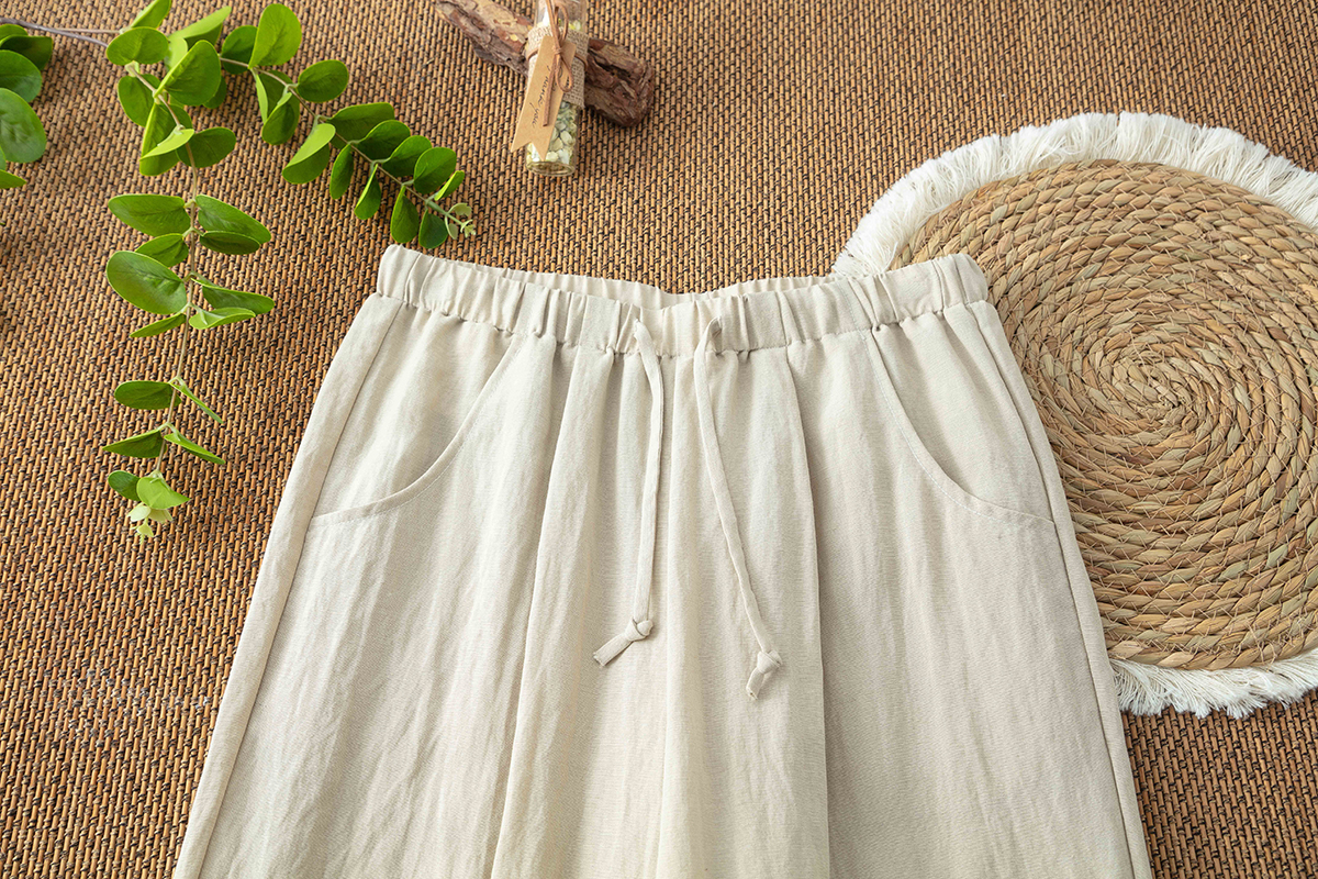 Tencel linen fashion casual pants are made of high-quality fabric, featuring a simple and fashionable design. The elastic belt design makes them versatile for various casual occasions pic 8