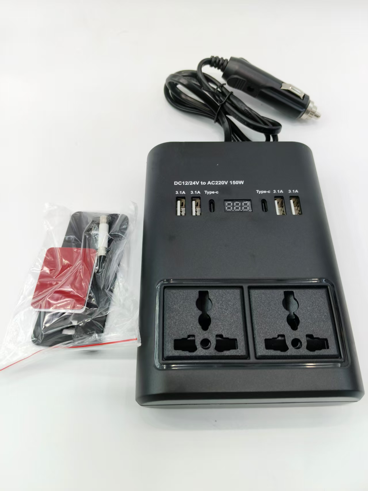 150w power strip intelligent car inverter, USB fast charging PD multi-functional socket, car power converter, intelligent PD port charging source socket, for high-power cars and trucks details Picture
