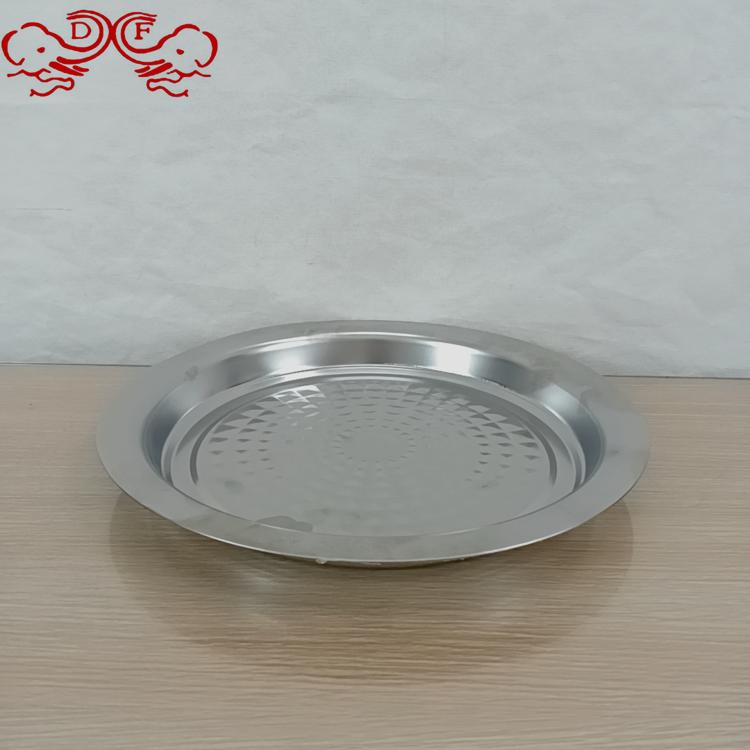 DF99425 thickened large round plate, circular diamond pattern shallow plate, flat base round tray, multi-purpose plate for hotels and restaurants DF TRADINGHOUSE Specification image