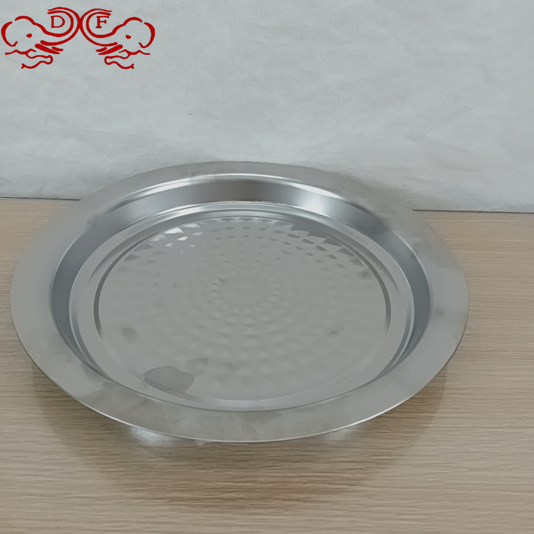DF99425 thickened large round plate, circular diamond pattern shallow plate, flat base round tray, multi-purpose plate for hotels and restaurants DF TRADINGHOUSE Application Scenario