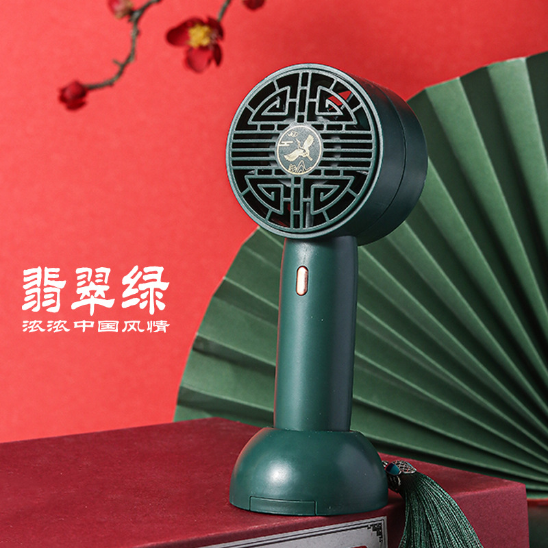 25新款国潮风usb小风扇小巧便捷折叠手持充电迷你风扇 翡翠绿