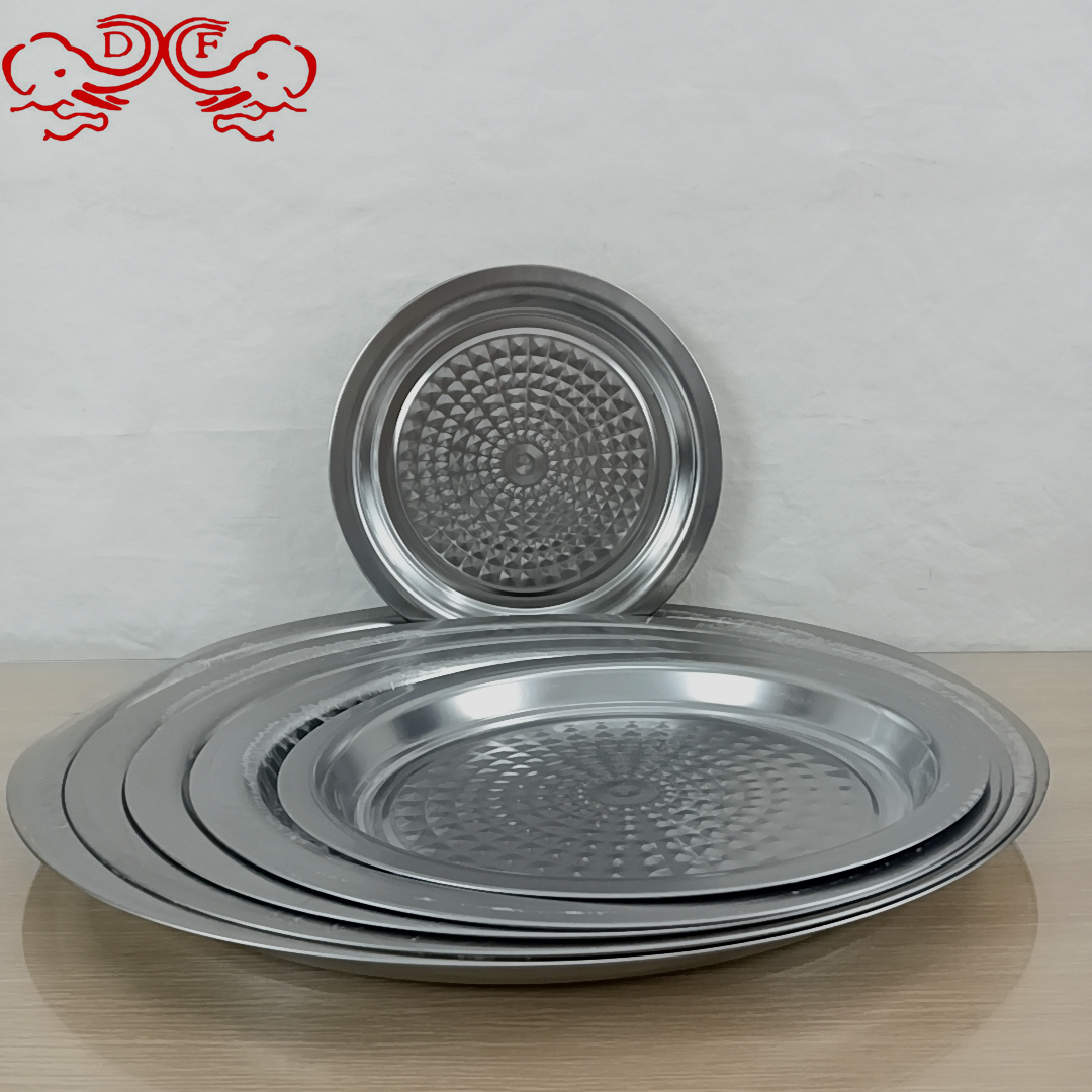 DF99425 thickened large round plate, circular diamond pattern shallow plate, flat base round tray, multi-purpose plate for hotels and restaurants DF TRADINGHOUSE details Picture
