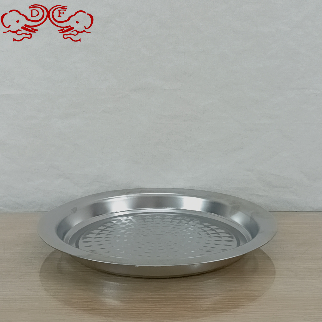 DF99425 thickened large round plate, circular diamond pattern shallow plate, flat base round tray, multi-purpose plate for hotels and restaurants DF TRADINGHOUSE Item Picture