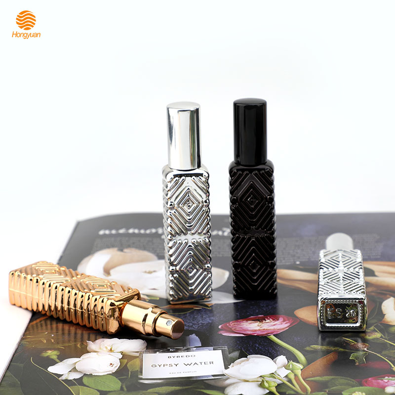 12ml square rhombic patterned transparent glass perfume bottles, spray bottles, cosmetic packaging empty bottles, portable sample bottles in stock pic 3