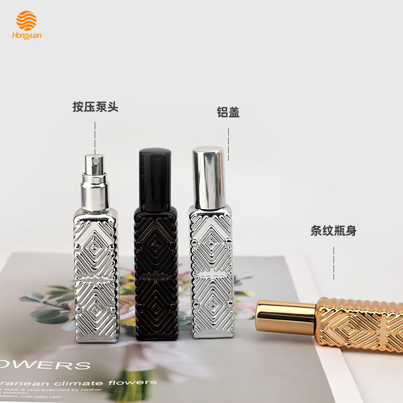 12ml square rhombic patterned transparent glass perfume bottles, spray bottles, cosmetic packaging empty bottles, portable sample bottles in stock pic 1