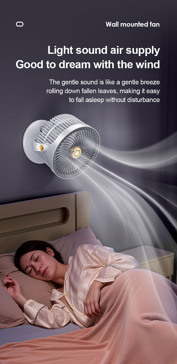 The strong wind fan can be hung on the wall at 720° or be used as a desktop all-round fan Item Picture
