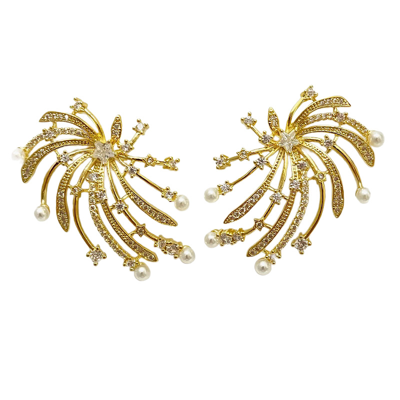 Silver needle firework pearl stud earrings, a niche fashion, light luxury and vacation style earring, a high-end feel, versatile for spring and autumn, heavy craftsmanship earrings detail image 5