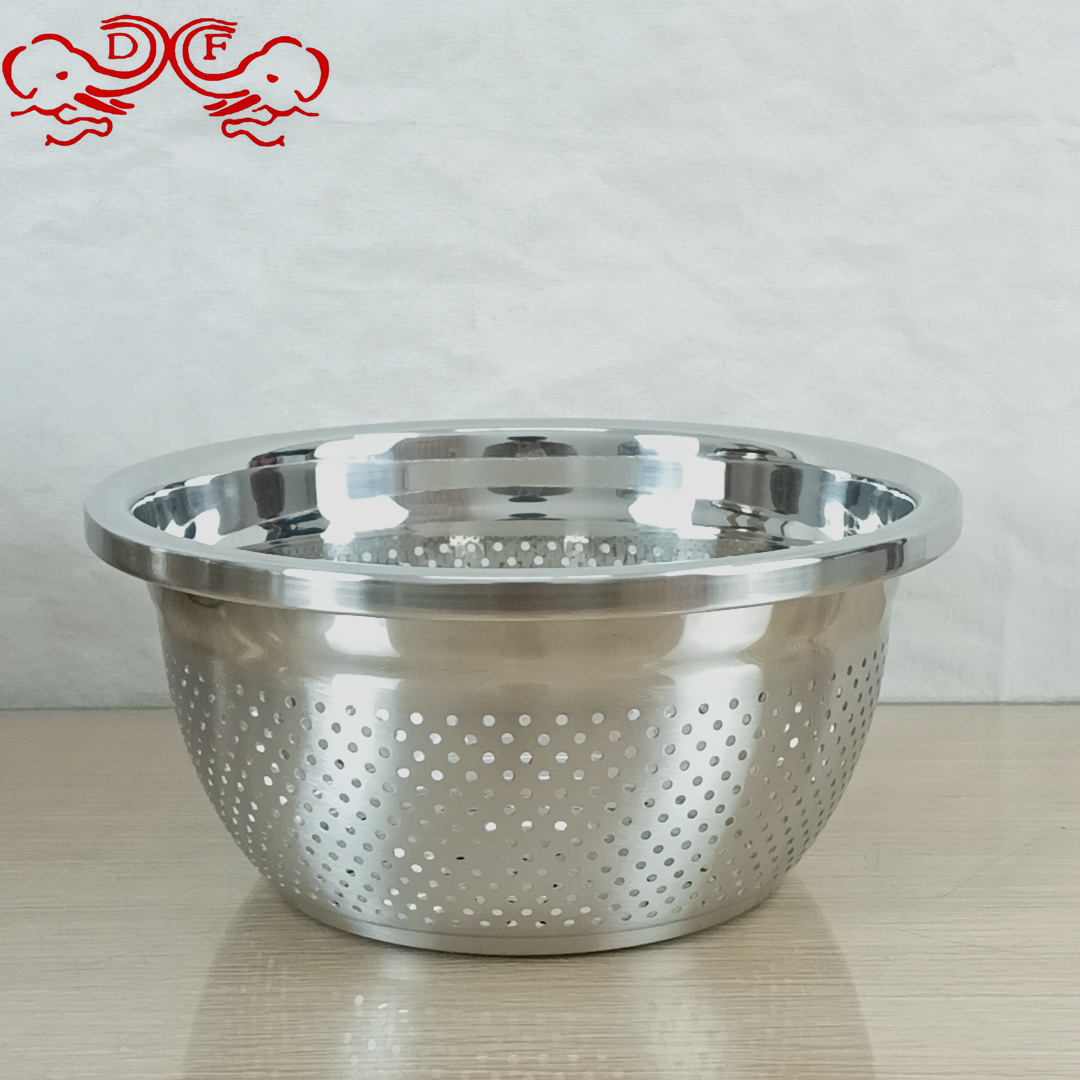 DF68626 stainless steel basin, food-grade household kitchen draining basket, vegetable washing basin, leaky basin, vegetable basin, rice-washing and vegetable filtering basket, DF TRADINGHOUSE Specification image