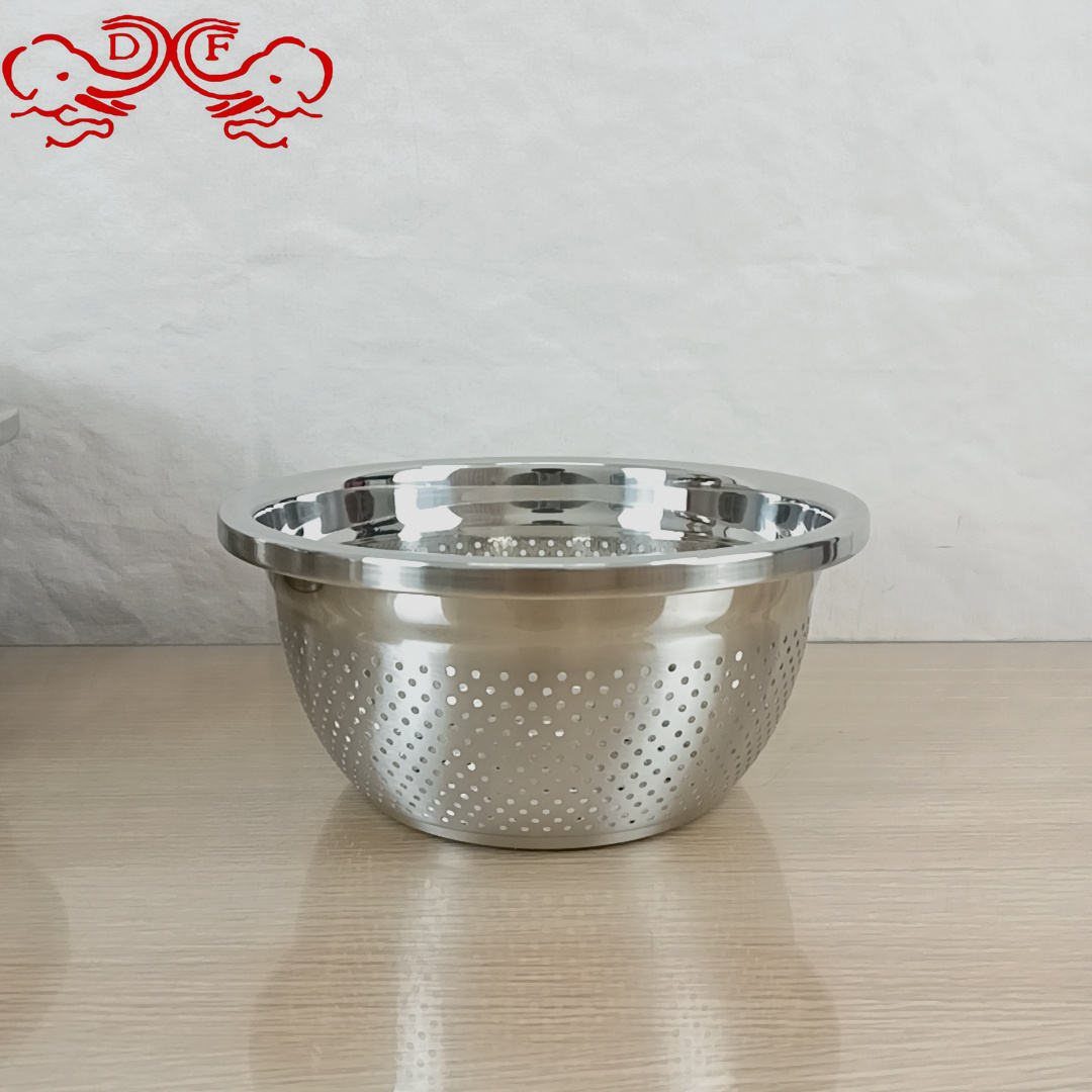 DF68626 stainless steel basin, food-grade household kitchen draining basket, vegetable washing basin, leaky basin, vegetable basin, rice-washing and vegetable filtering basket, DF TRADINGHOUSE details Picture