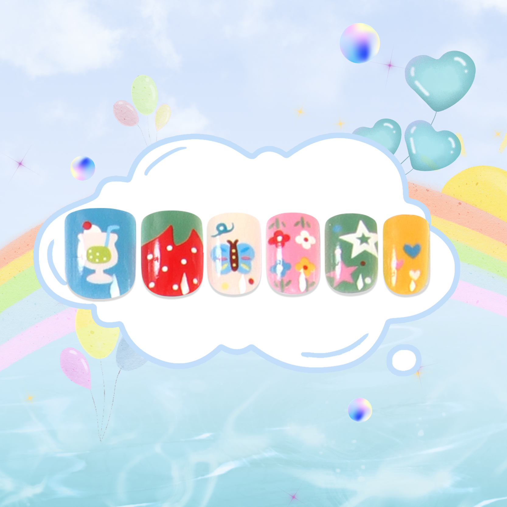 2024年新款12片涂背胶儿童指甲热销卡通图案假指甲现货INS风卡通草莓细节图