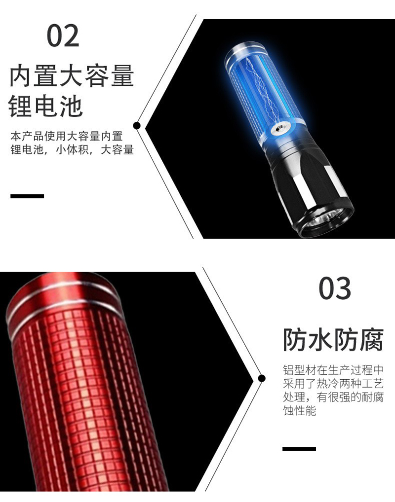 9503 Aluminum flashlight, USB charging aluminum alloy flashlight, Mini flashlight, portable white light small flashlight pic 5