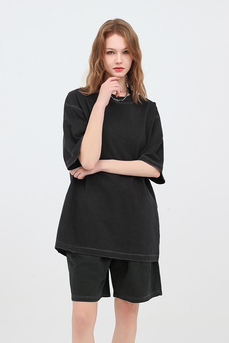 Washed cotton short-sleeved 260g/㎡ American street fashion brand men's and women's same style pure cotton short-sleeved T-shirt advertising shirt Men's casual cultural shirt fashionable, comfortable and breathable new top detail image 18