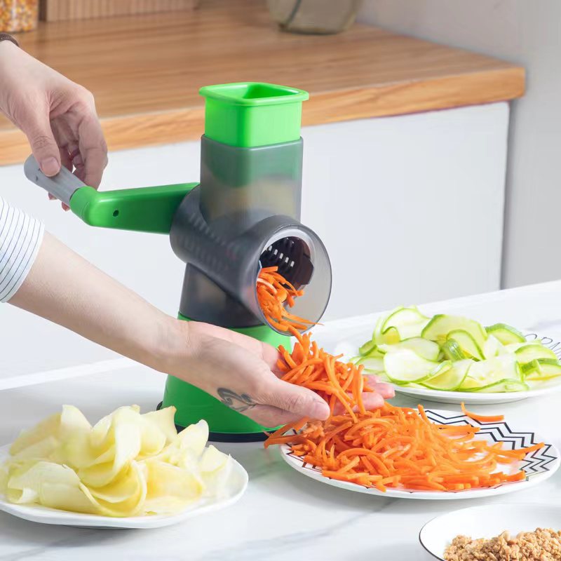 Cyclone drum vegetable cutter, multi-functional vegetable cutter, shredder and slicer, hand-cranked shredding and grinding, kitchen magic tool, shredder, kitchen magic tool full figure